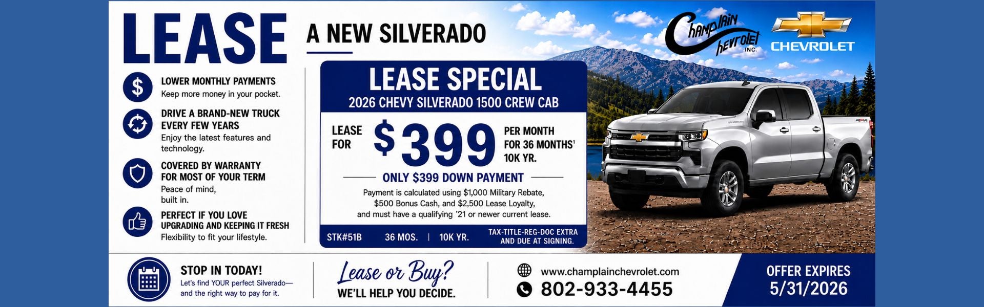 Lease a New 2026 Chevy Silverado Today!! 
